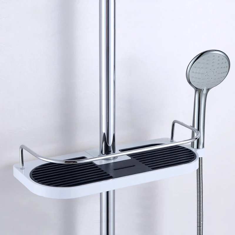 ZhangJi Bathroom Shower Storage Holder Rack Shampoo Tray Shower Head Holder Pole Organizer Shelf Soap Storage Shelves