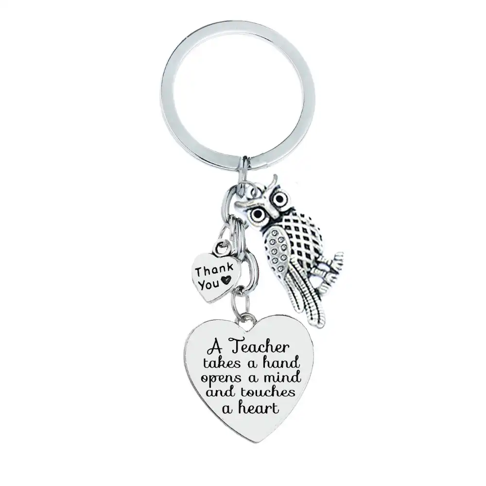 教師かかり手開き心とタッチハートクリスタルフクロウラブハートキーリングありがとう教師女性男性感謝ギフト キーホルダー Aliexpress