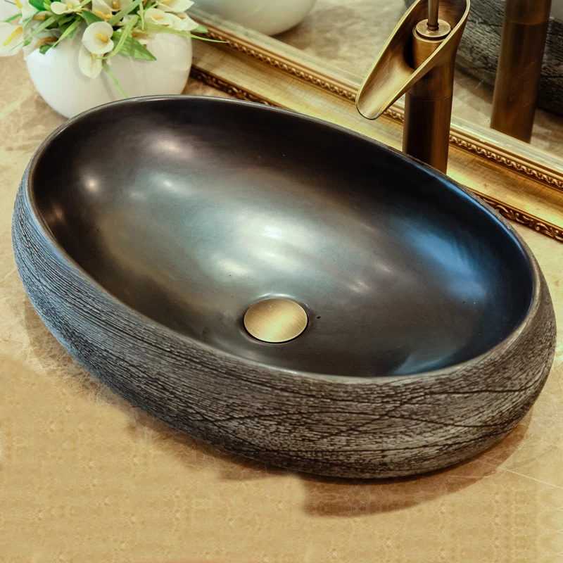 Роскошный керамический Фарфоровый Умывальник в европейском стиле для ванной комнаты - Цвет: Черный