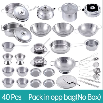 40 Pcs-No Box Новые 40 шт. ролевые игры игрушки из нержавеющей стали детские кухонные игрушки набор для приготовления пищи моделирование посуда игрушка Кук игрушка подарок на год - Цвет: 40 Pcs-No Box