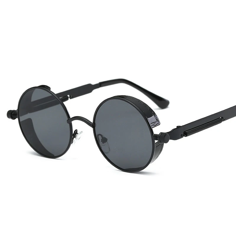 1-Black-Gray Круглые металлические солнцезащитные очки стимпанк для мужчин и женщин, модные очки, брендовые дизайнерские Ретро Винтажные Солнцезащитные очки UV400 - Цвет линз: 1-Black-Gray