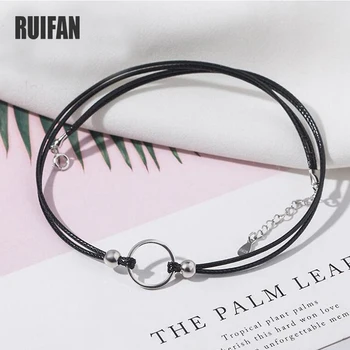 

Ruifan Black Color Rope Genuine 925 Sterling Silver Choker Necklace for Women Female Necklaces Choker Silver 925 Jewelry YNC059
