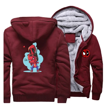 

Deadpool and Spiderman Men clothing Sweatshirt Fleece Warm Coat Hip Hop Zipper Jacket Man Streetwear Funny Print Thick Hoodies