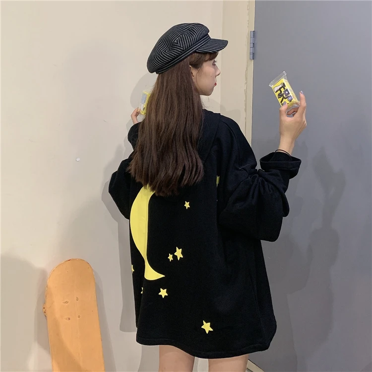 Сейлор Мун звезды печати Мода Ins kawaii сладкий Забавный Harajuku повседневная личность Свободные повседневные женские толстовки с капюшоном