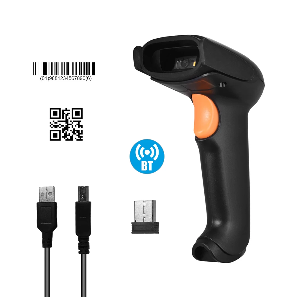 Беспроводной ручной сканер штрих-кода Aibecy 2 4G USB 1D 2D QR-кода BT считыватель