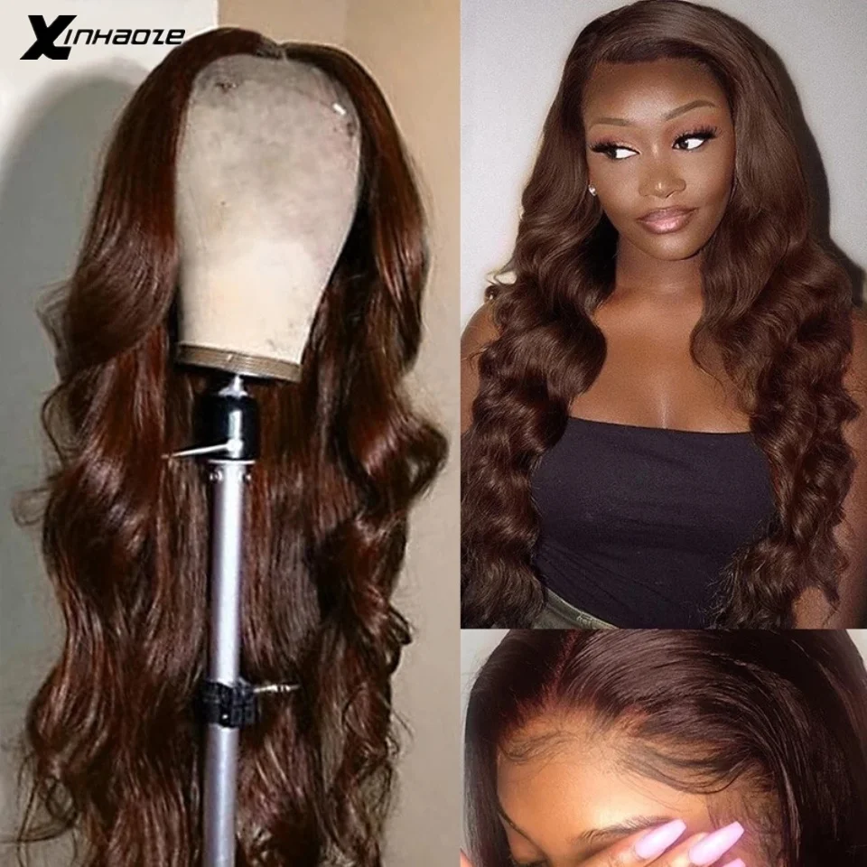 Onda do Corpo Perucas para Preto Parte do Laço Perucas de Cabelo Brasileiro Remy Marrom Escuro Laço Frontal Pré Arrancadas t Humano Cor 5 Cheap Apliques com cabelo humano