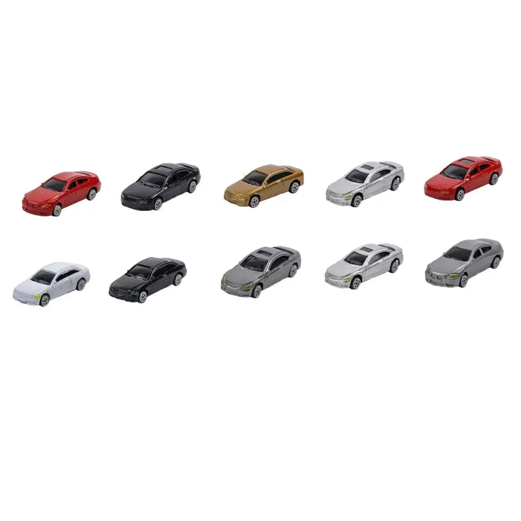 10 Pack 1/87 Mini Model Car Plastic Vehicle Train Layout Scenery