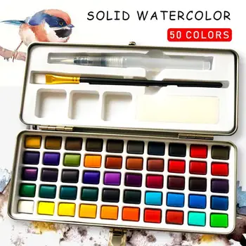 

50 Colors Solid Pressed Powder Watercolor Set Basic Neone Glitter Watercolor Paint for Drawing Art Paint Supplies