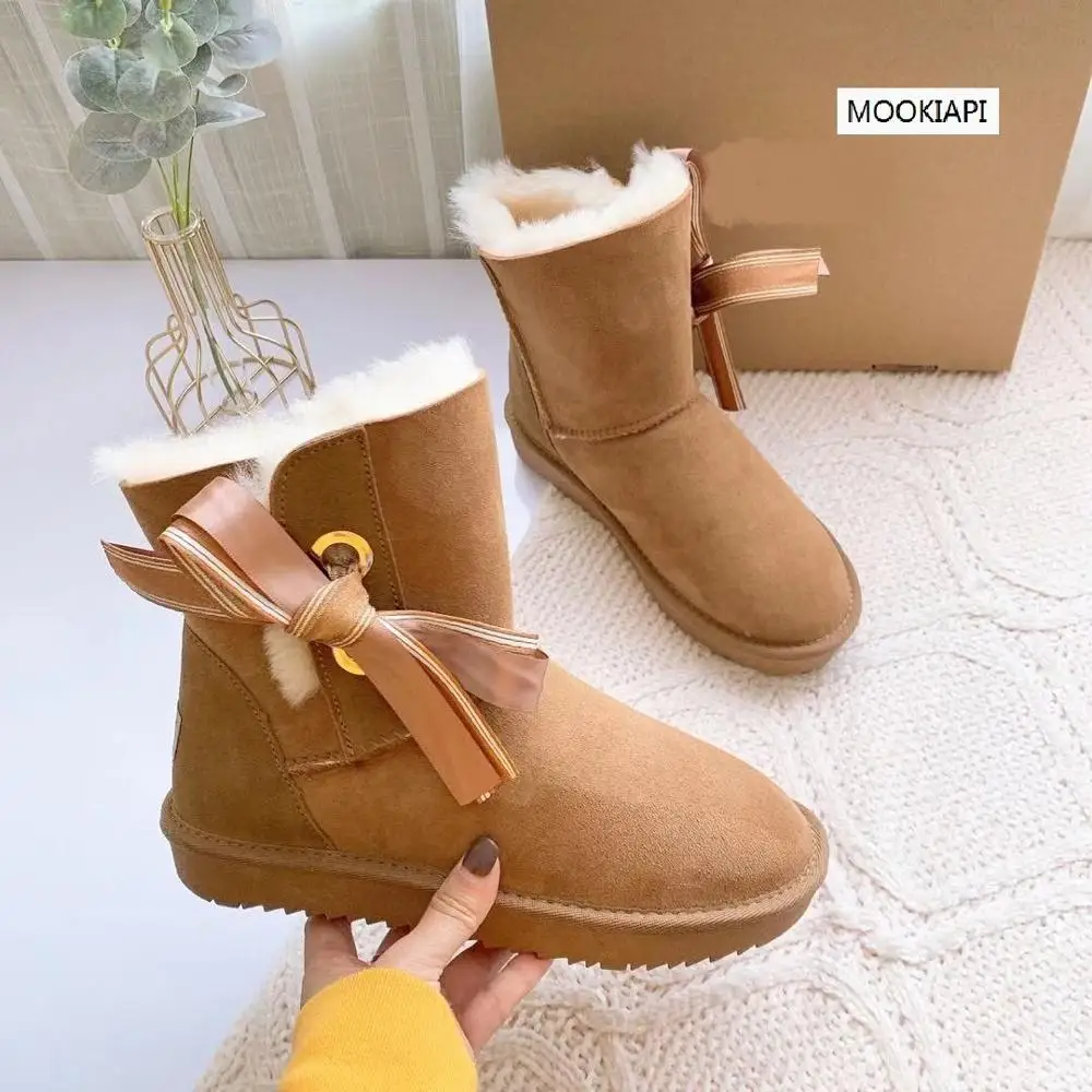 Australian brand high quality snow boots, real sheepskin, natural wool, latest lace up women's shoes, free delivery - Цвет: same picture