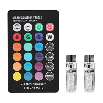 

T10 6smd 5050 DC 12V W5W Led Universal Silicone RGB Strobe Easy Install Remote Control Car Light Bulb
