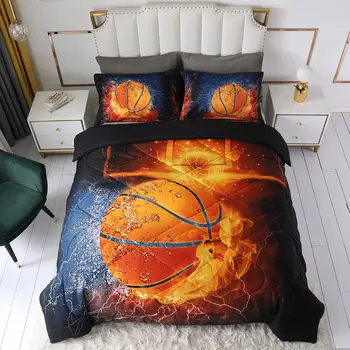 

Papa&Mima 3D Basketball NBA Fire Quilted Quilt Blanket Queen King Size Winter Thick Comforter Set Brushed Sanding Microfiber