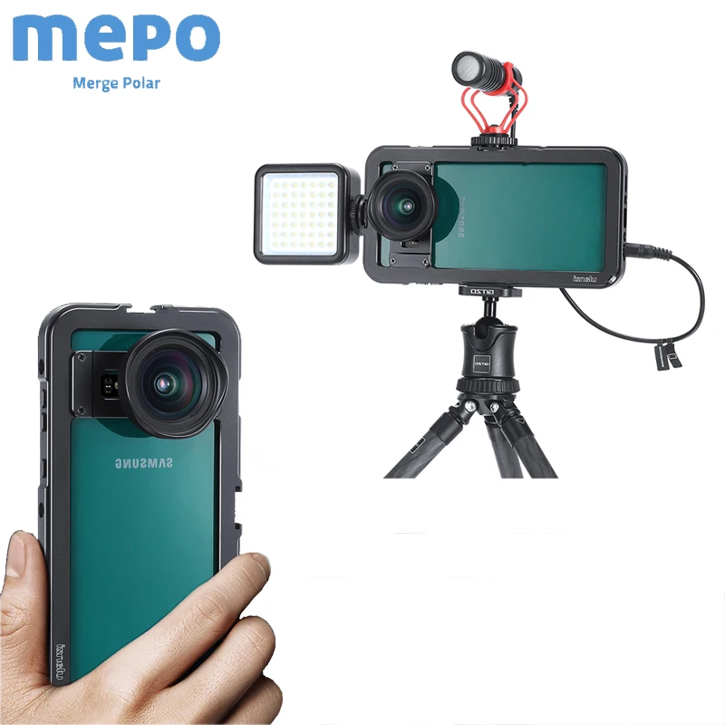 Фотография Vlog чехол Магнитная металлическая клетка для samsung S10 Plus смартфон светодиодный Штатив для микрофона Холодный башмак кронштейн