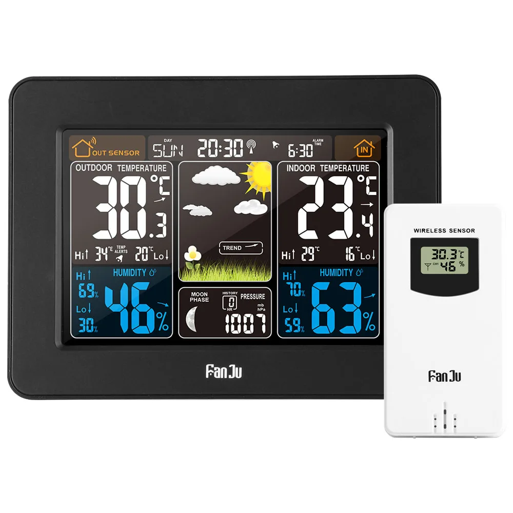 FJ3365 Weather Station Wireless Indoor Outdoor Sensor Thermometer Hygrometer Barometer Forecast Color Digital Alarm Clock | Инструменты