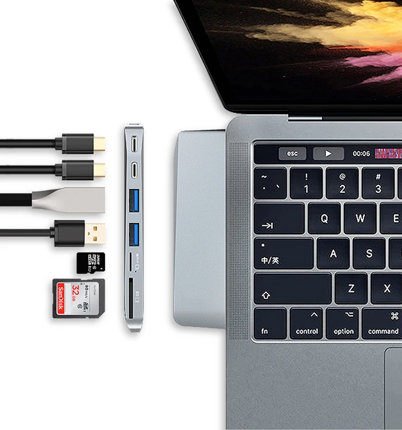 Ajiuyu USB 3,1 USB-C концентратор Мини DP адаптер 4K Thunderbolt 3 USB C с TF SD считыватель SSD слот PD для MacBook Pro/Air док-порт