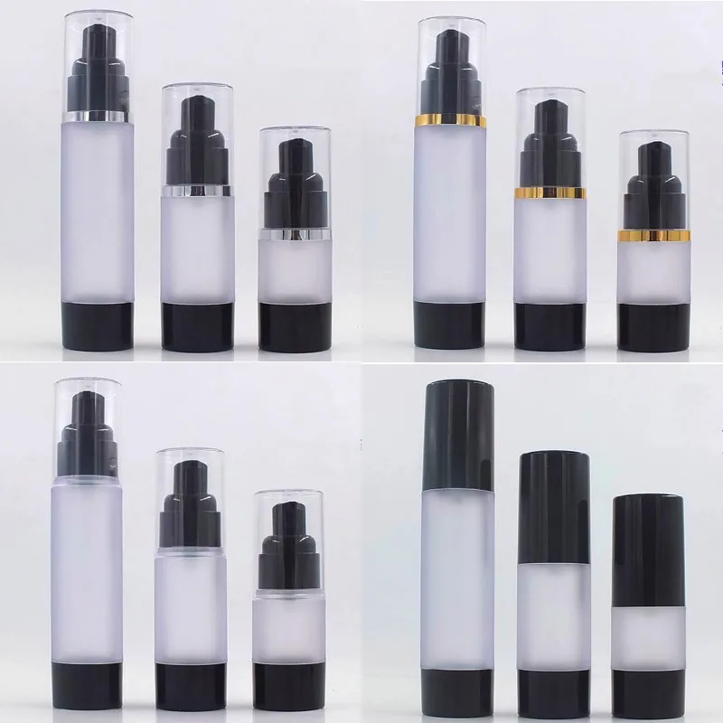 

100pcs 15ml 30ml 50ml frosted airless pump bottle or lotion bottle or essence bottle with black lid/pump/bottom F1698