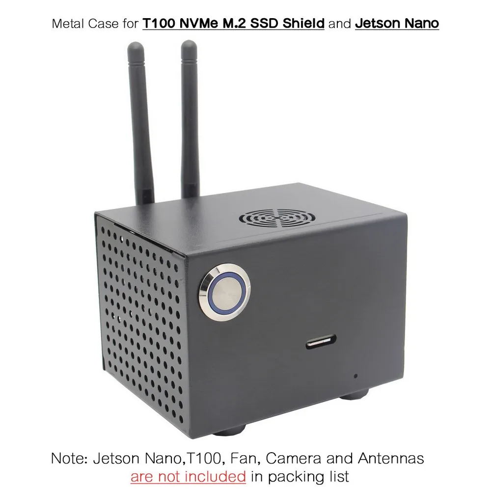 

NVIDIA Jetson Nano T100 Metal Case with Power & Reset Control Switch for Jetson Nano Developer Kit and T100 NVMe M.2 SSD Shield