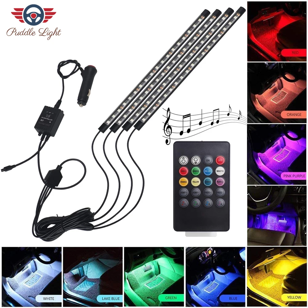 

Interior LED Under Dash Lighting Kit with Sound Active Function and Wireless Remote Control, Car Charger Included