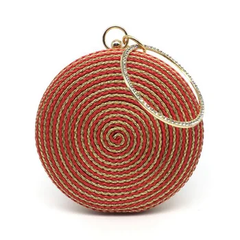 

Women Evening Clutch Bags Red Gold Silver Crystal Diamonds Round Shaped Clutches Lady Handbags Wedding Chain Shoulder Bag Purse