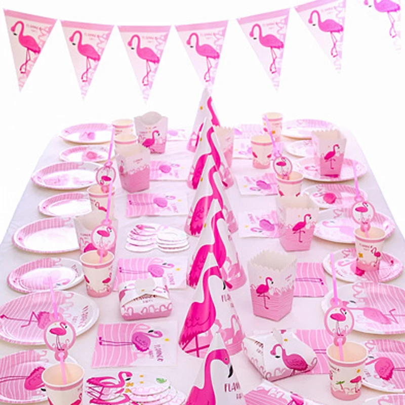 Набор одноразовой бумажной посуды в виде розового фламинго тарелка чашка