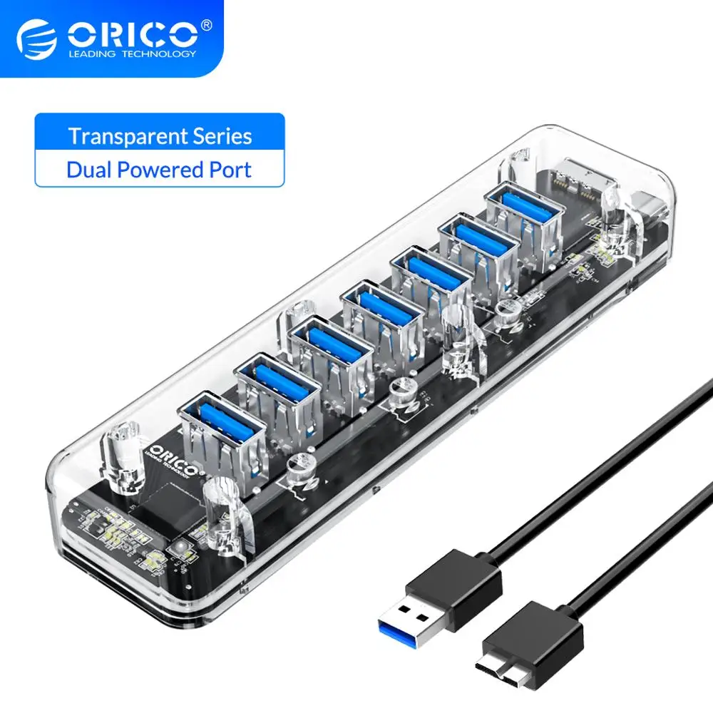 ORICO Настольный Прозрачный USB 3 0 концентратор 4 7 портов 5 Гбит/с Высокая скорость с