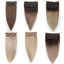Sindra Brazilian Hair Straight Clip in Human Hair Extensions Machine Made Remy 6PCS/set Pure Piano Balayage Color 14″-24″