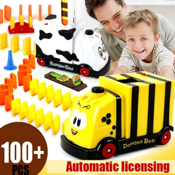 

New Electric Domino Domino Brick-laying Toy Car Match Ejector Automatic Licensing Children's Set Gifts