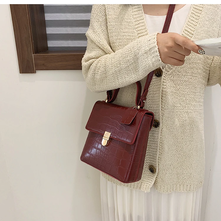 Vintage Fashion Stone pattern Tote bag New High Quality PU Leather Women's Designer Handbag Lock Shoulder Messenger Bag