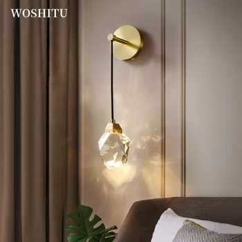 

Modern LED Crystal Wall Lamp Nordic Copper Pendant Light Bedroom Bedside Corridor Stairs Home Decor Sconce Lighting Fixture