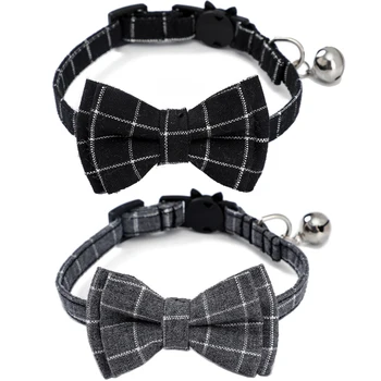 

Cat Safety Breakaway Collar with Cute Detachable Bowtie Charm Adjustable Classic Plaid Collar for Small Dog Puppy Kitten Kitty