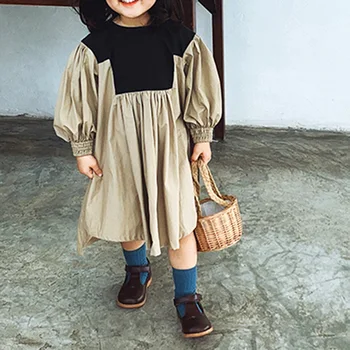 

2020 Autumn Korean Children's Clothing New Girls Fashion Long-Sleeved Color Matching Cotton Princess Casual Dress