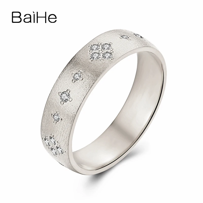White Gold BAIHE Solid 14 К желтого золота 0.22CT Certified H/SI круглая огранка из натуральной бриллиантами обручальное кольцо Для женщин модные ювелирные изделия кольцо - Цвет камня: White Gold
