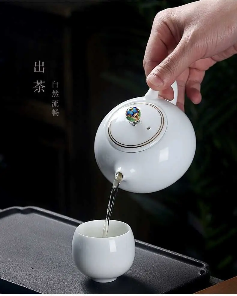 Белый фарфоровый чайник suet jade Xi Shi pot ceramiccining с золотой боковой ручкой