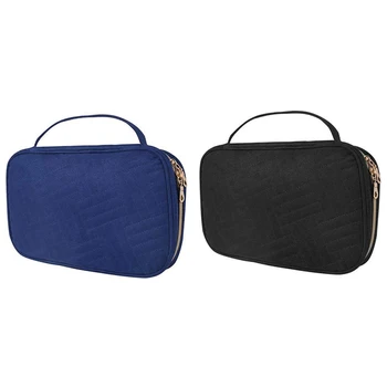 

2Pcs Jewelry Travel Organizer, Traveling Jewelry Bag Case 2-In-1 Cosmetic Cases with Necklace Holder - Black & Navy Blue