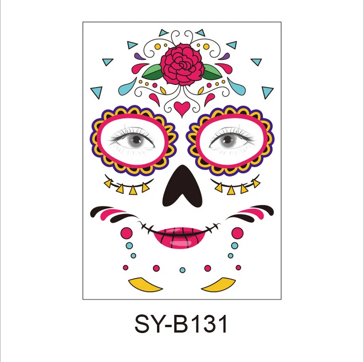 Mexica Day of the Dead Sugar Skull Face временная татуировка Хэллоуин Макияж наклейки для Хэллоуина Маскарад Вечерние - Цвет: SY-B131