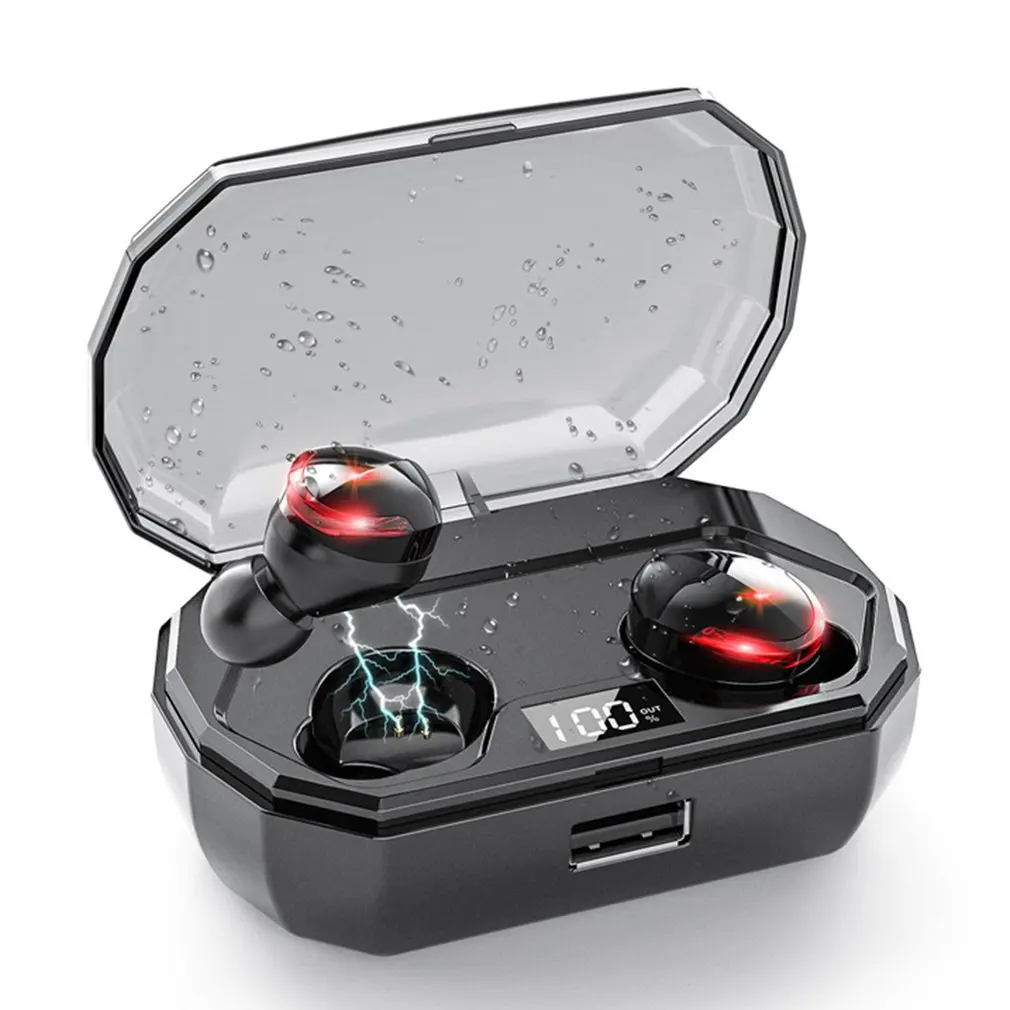 

R10 Headphone True Wireless Earphone Waterproof IPX5 Bluetooth Headset HiFi Sport Earbuds with Digital Charging Case 2000mAh