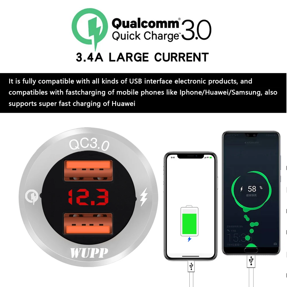 USB Quick Charge Dual QC3.0 USB зарядное устройство для мотоцикла водонепроницаемый адаптер питания Серебристая раковина для автомобиля лодки мотоцикла Зарядное устройство для телефона