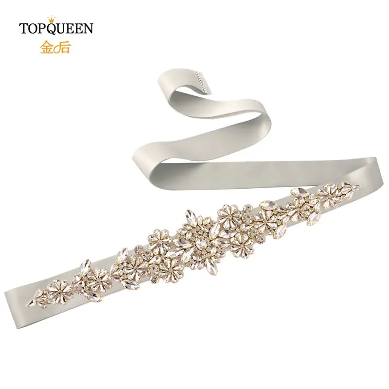 TOPQUEEN S325-G Свадебный ремень Золотой горный хрусталь отделка ремня вечернее платье пояс золотой пояс кристаллы для свадебного платья Пояс Свадебный золотой пояс - Цвет: sliver gray