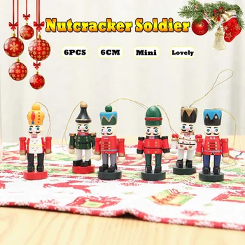 

Wooden nutcracker soldier christmas ornaments decoration Handcraft Doll Puppet Figurines 6Pcs/Set 12cm/6cm New Year Decorations