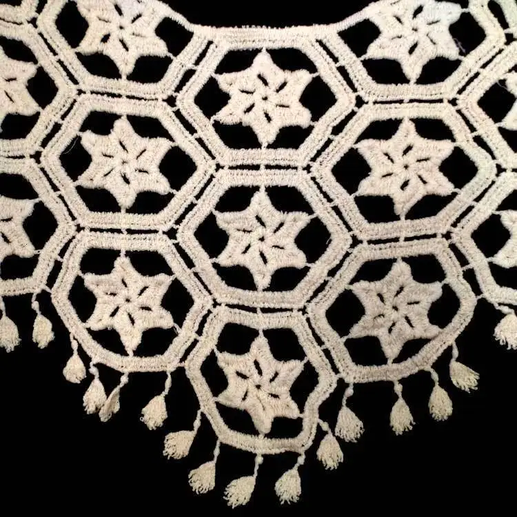 Beautiful Cotton Tassel Embroidered Lace Shawl Sew Applique Patch Collar Neckline Trim Trimmings Clothing DIY Sewing Accessory