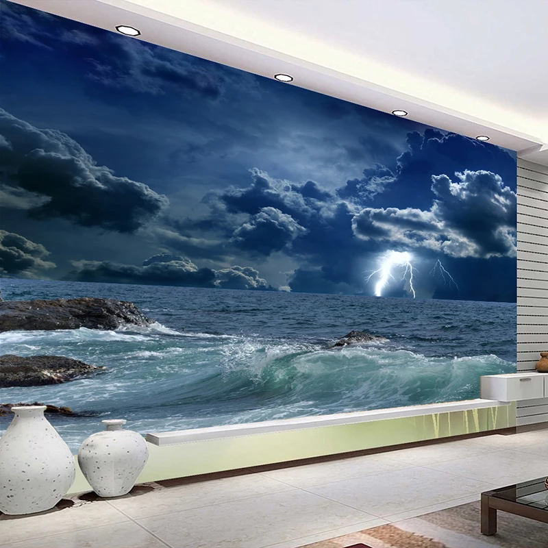 Rolo Mural 3d Personalizado de Grandes Nuvens Marinhas e Relâmpagos Papel de Parede para Quarto Sala de Estar Sofá tv Fundo Foto de Parede Fresco Decoração