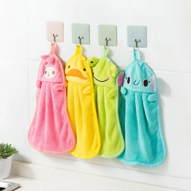 Кухонные подвесные полотенца с милыми мультяшными животными, яркие цвета, мягкие бархатные полотенца для кухни, можно повесить