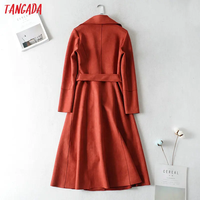 Tangada, женский элегантный длинный плащ из искусственной замши, с карманами,, Осень-зима, для офиса, для девушек, для работы, ветровка, JA01