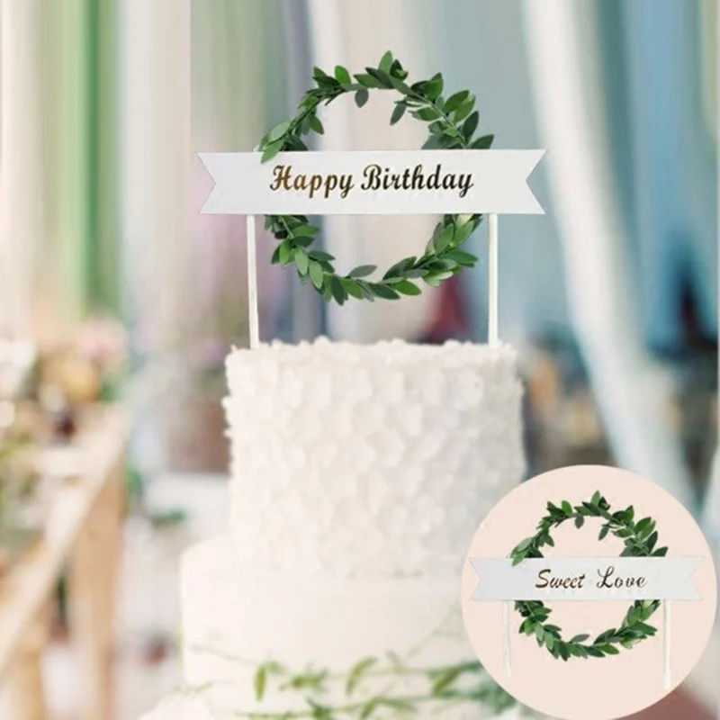 2pcs-Green-Leaf-Ring-Happy-Birthday-Cake-Topper-Letters-Sweet-Love-Cupcake-Topper-For-Kids-Birthday (1)