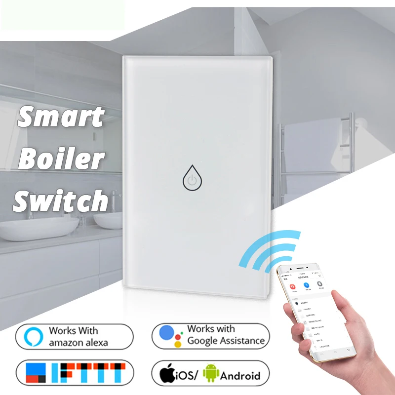 

WiFi Smart Boiler Switch Water Heater Smart Life Tuya APP Remote Control Amazon Alexa Google IFTTT Voice Control Glass Panel