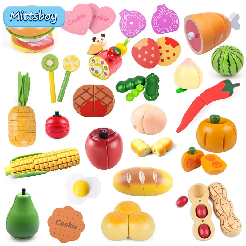 

1Pcs Wooden Magnetic Chechele Montessori Simulation Play House Vegetable Biscuit Bread Baking Toys Wooden Educational Toys Gifts