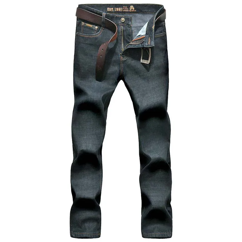 

Autumn Winter Fleece Jeans Men Smart Casual Denim Pants Warm Straight Loose Trousers Soft Lining Male Clothing