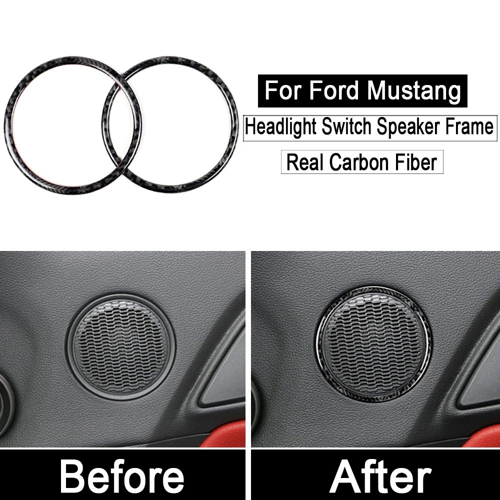 Аксессуары для салона автомобиля из настоящего углеродного волокна для Ford Mustang переключатель фар динамик рамка наклейка