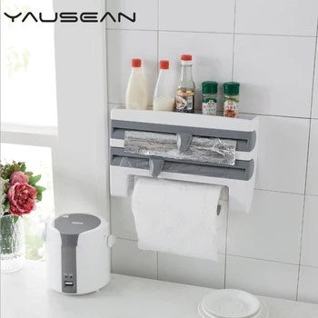 

Multipurpose Shelf storage box paper holder plastic wrap cutter Dispenser Preservative Film Cutter Kitchen Tool home Accessories