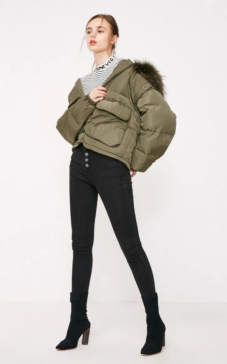 Vero Moda женский мех енота с капюшоном рукава съемный короткий пуховик парка пальто | 318423528