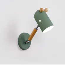 Скандинавские Настенные светильники мультфильм детская комната прикроватная лампа современный простой деревянный вращающийся прохода деревянный спальня лампа